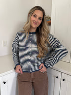 Things Between Piper Knit Rolled Hem Button Cardigan (Denim)