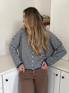 Things Between Piper Knit Rolled Hem Button Cardigan (Denim)