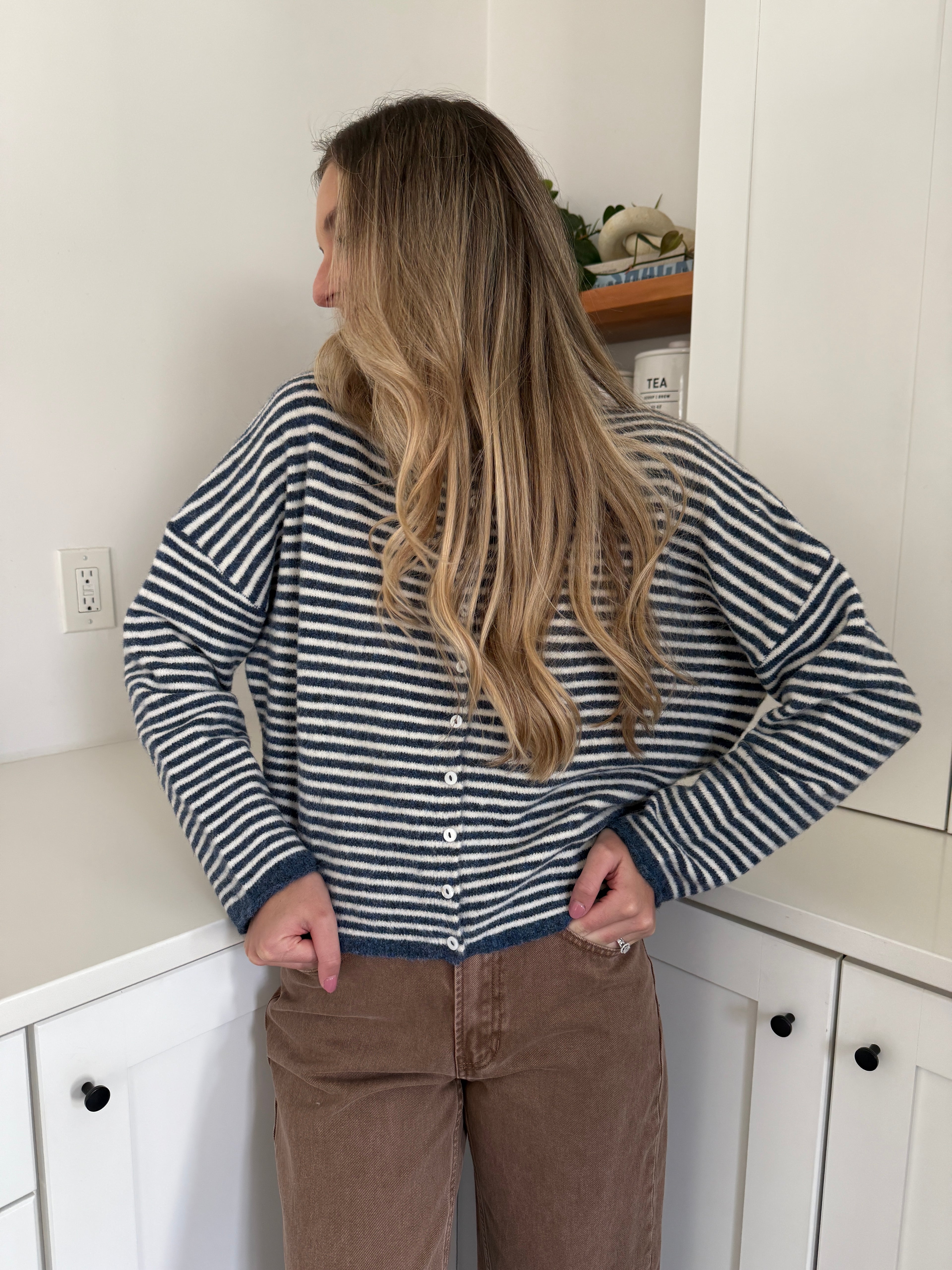 Things Between Piper Knit Rolled Hem Button Cardigan (Denim)