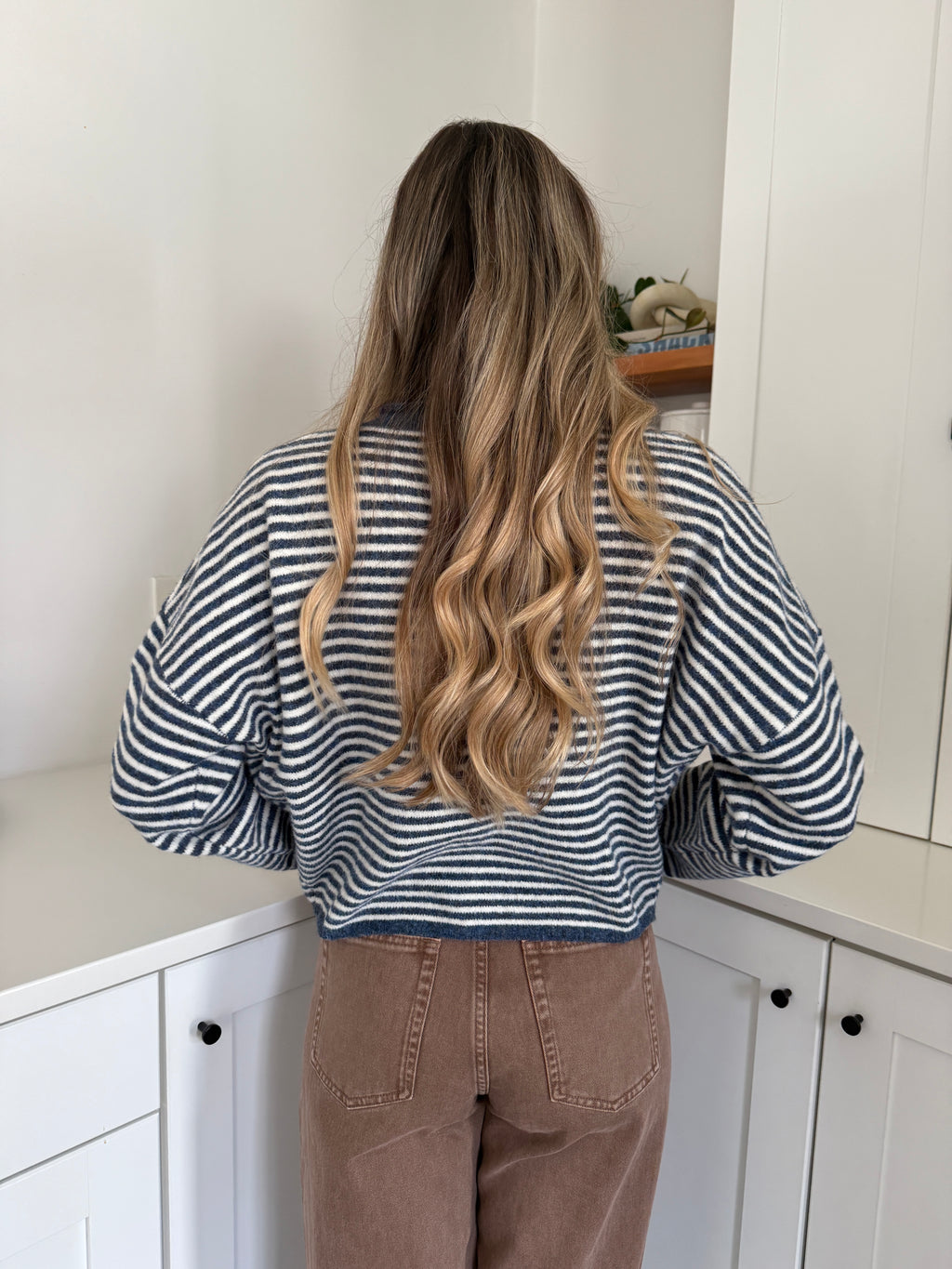 Things Between Piper Knit Rolled Hem Button Cardigan (Denim)