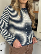 Things Between Piper Knit Rolled Hem Button Cardigan (Denim)