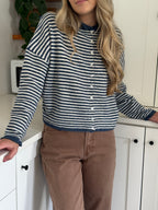 Things Between Piper Knit Rolled Hem Button Cardigan (Denim)