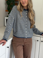 Things Between Piper Knit Rolled Hem Button Cardigan (Denim)
