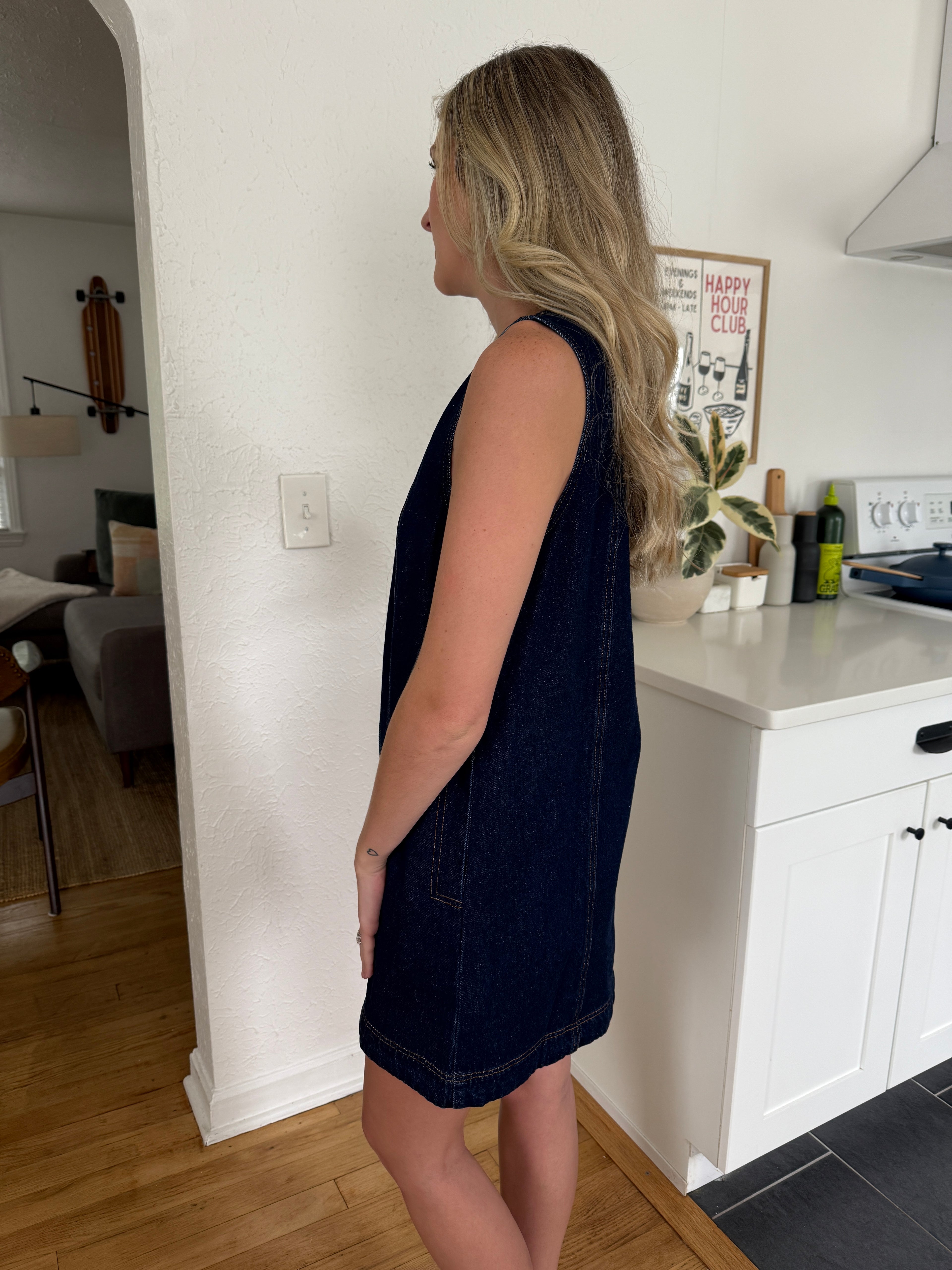 FRNCH Nala Denim Buttoned Tank Mini Dress