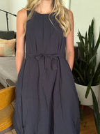 PINCH Brielle Solid Bubble Hem Midi Dress (Navy)