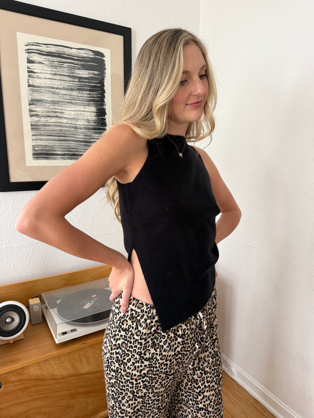 Marcie Black Gathered Knit Tank Top