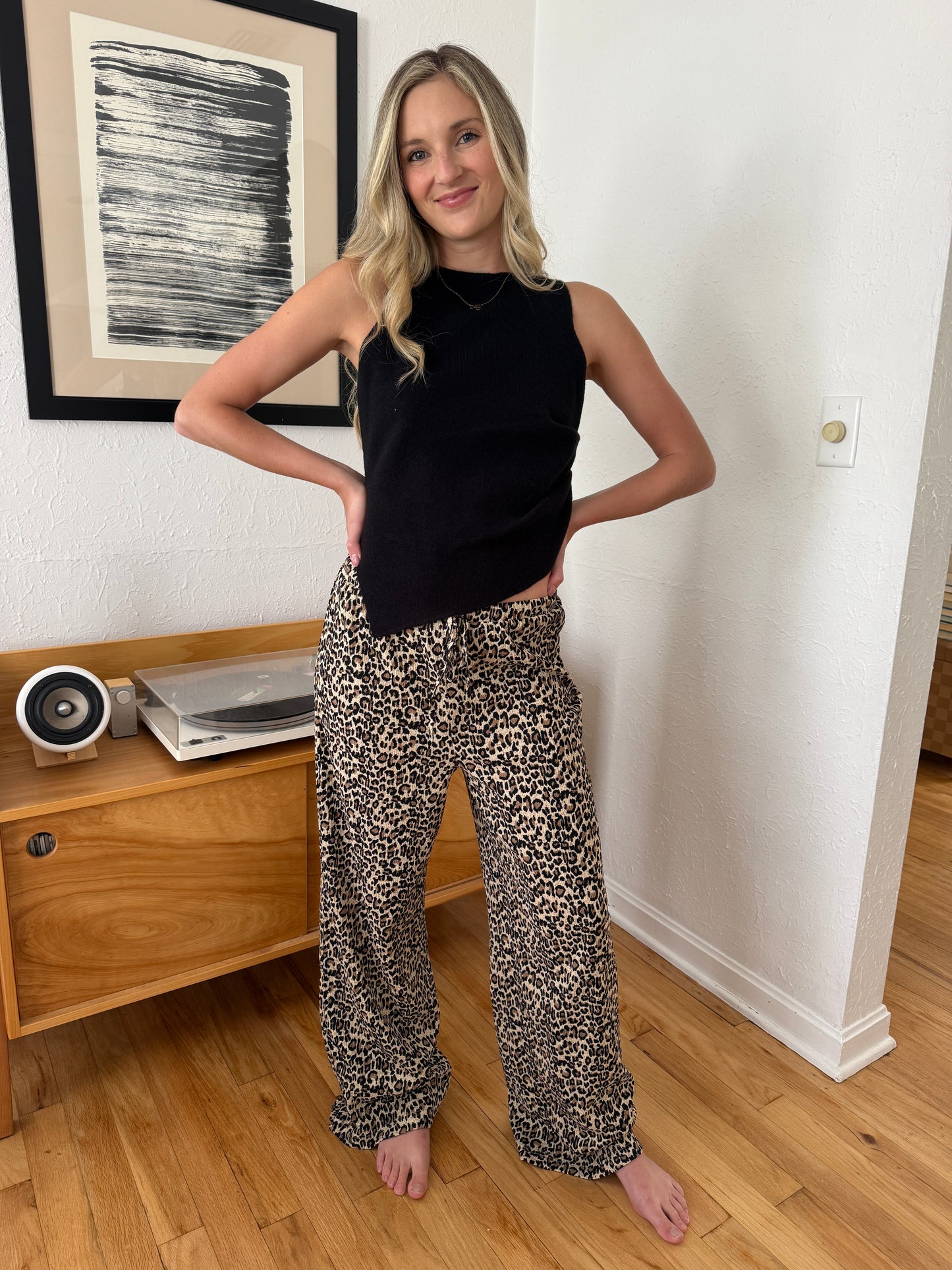Needii Molly Leopard Crinkle Straight Leg Relaxed Pants