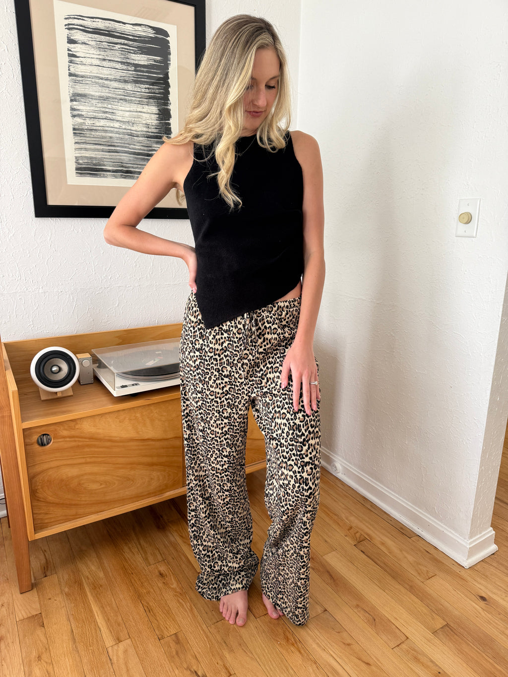 Needii Molly Leopard Crinkle Straight Leg Relaxed Pants