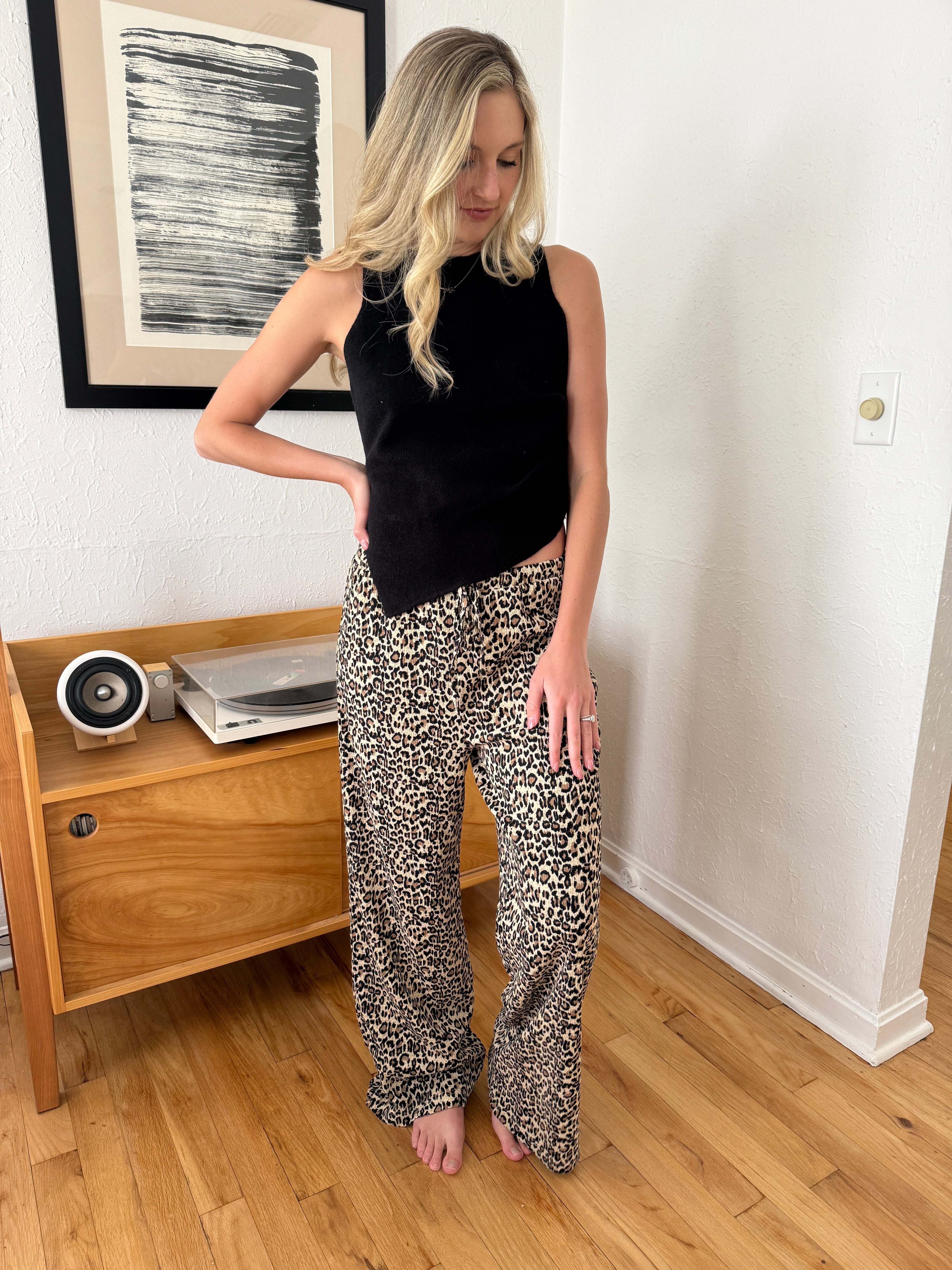 Needii Molly Leopard Crinkle Straight Leg Relaxed Pants