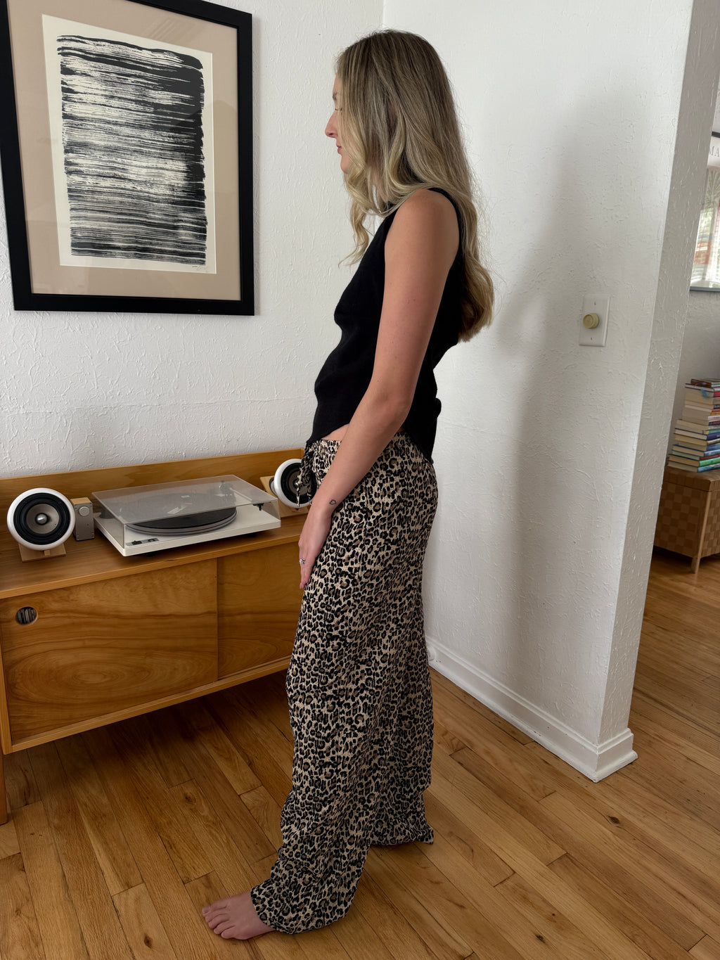 Needii Molly Leopard Crinkle Straight Leg Relaxed Pants