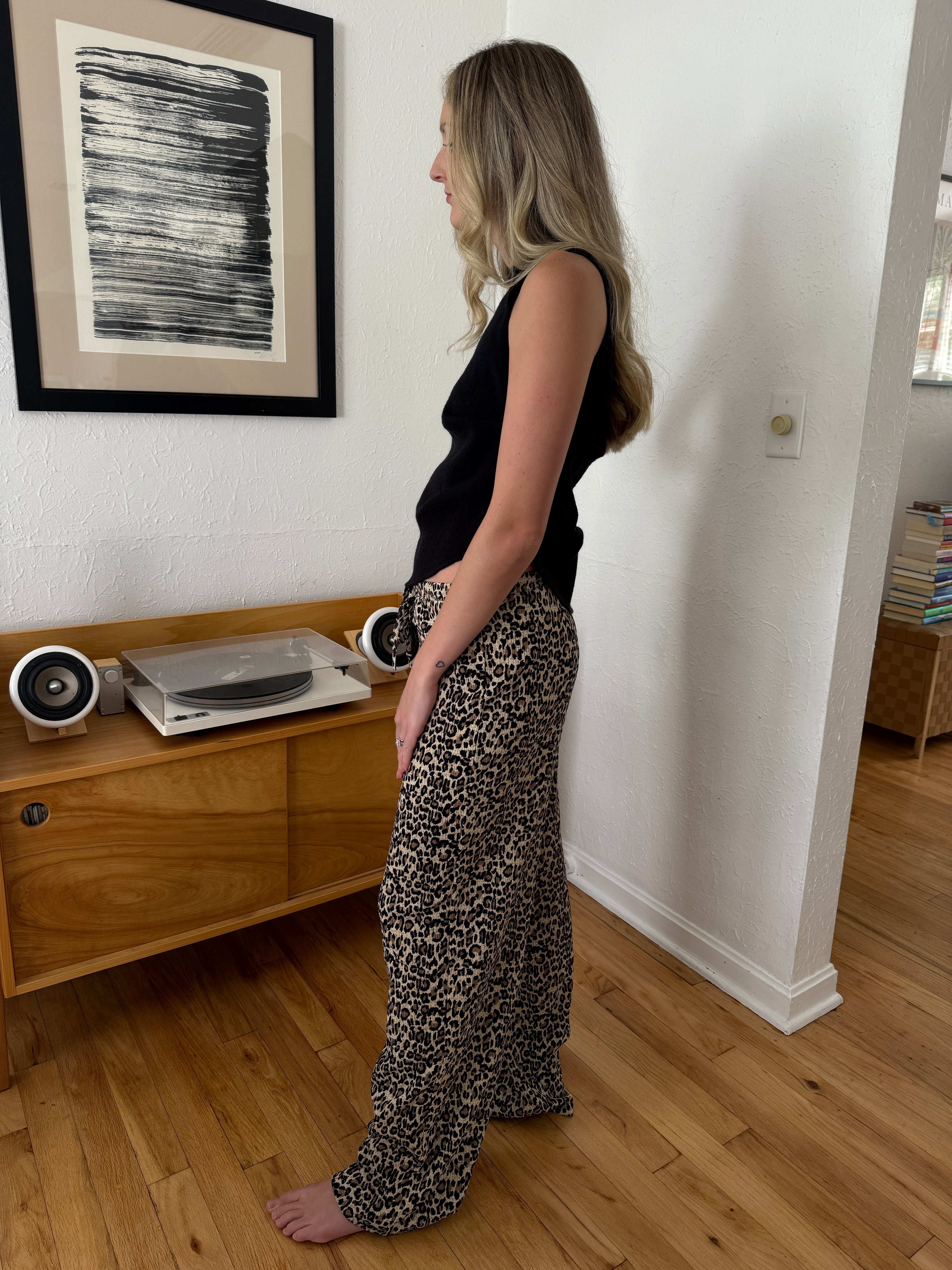 Needii Molly Leopard Crinkle Straight Leg Relaxed Pants