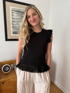 Current Air Melissa Mesh Fringe Knit Tank Top (Black)