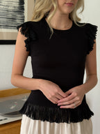 Current Air Melissa Mesh Fringe Knit Tank Top (Black)