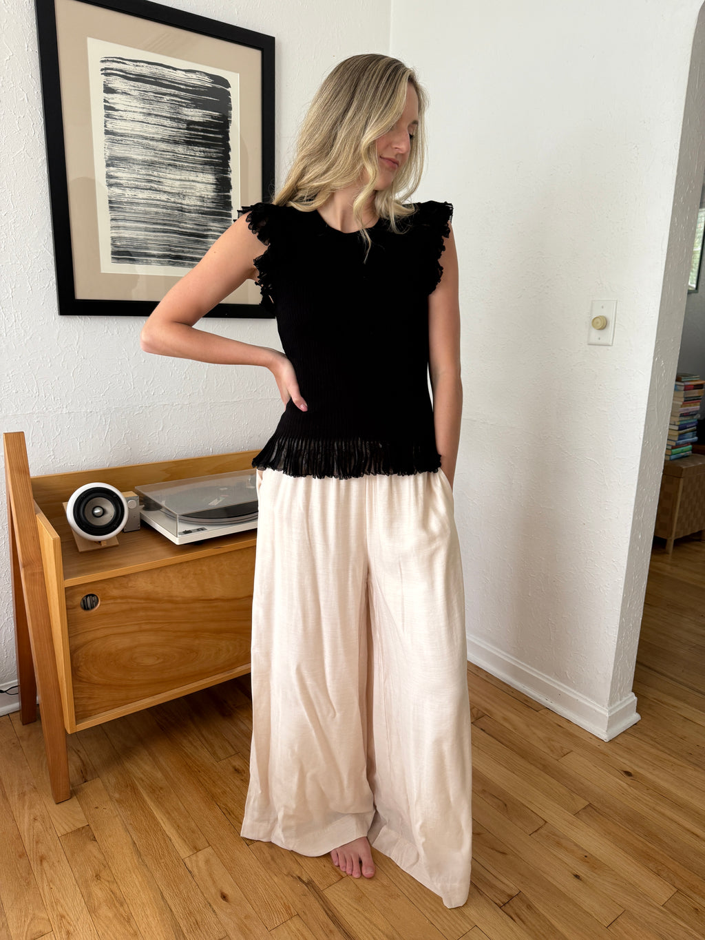 Lucy Paris Bea Light Blush Wide Leg Relaxed Pants