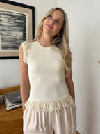 Current Air Melissa Mesh Fringe Knit Tank Top (Cream)