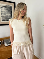 Current Air Melissa Mesh Fringe Knit Tank Top (Cream)