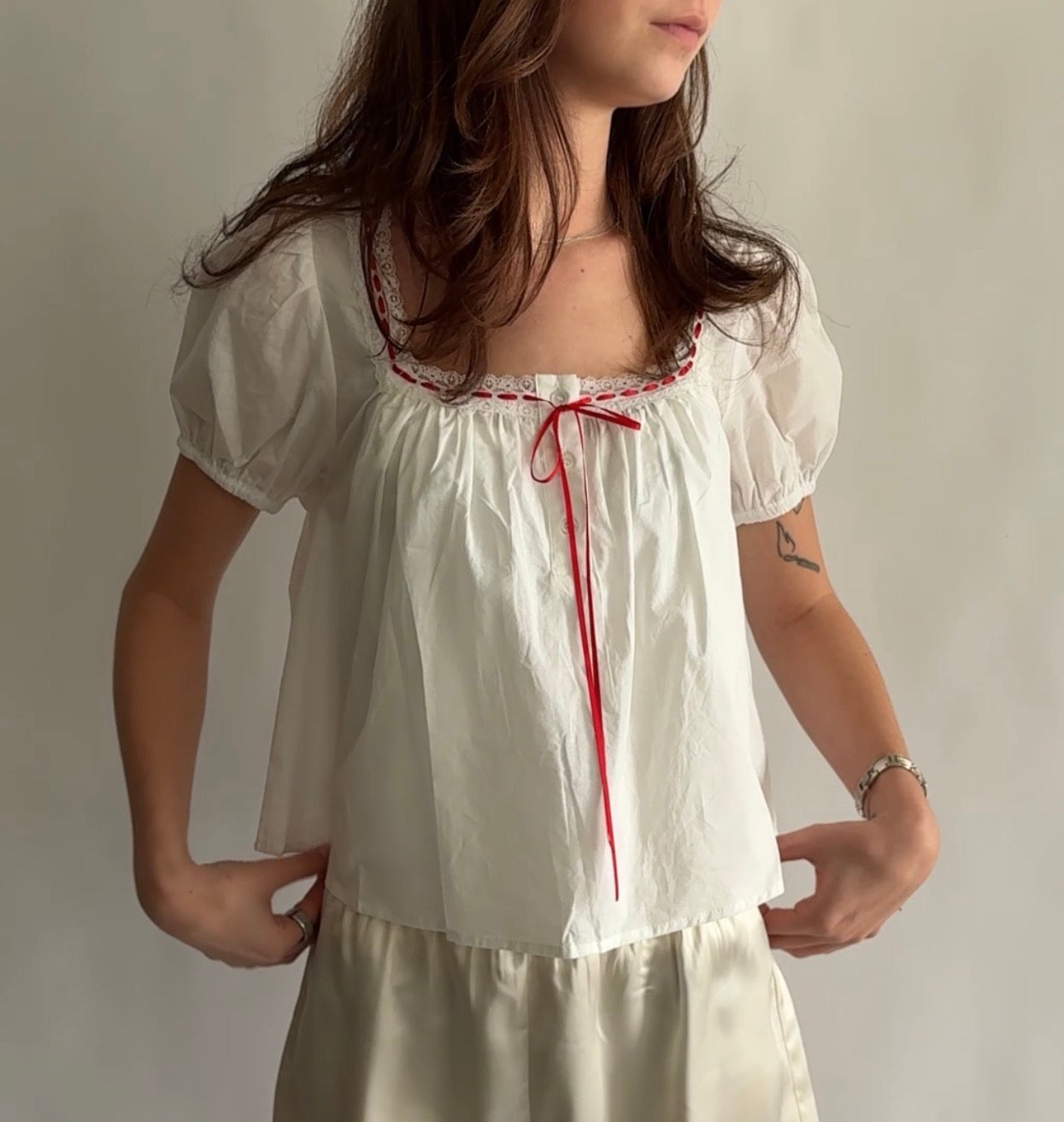 Things Between Josie White Ribbon Tie Cotton Babydoll Top