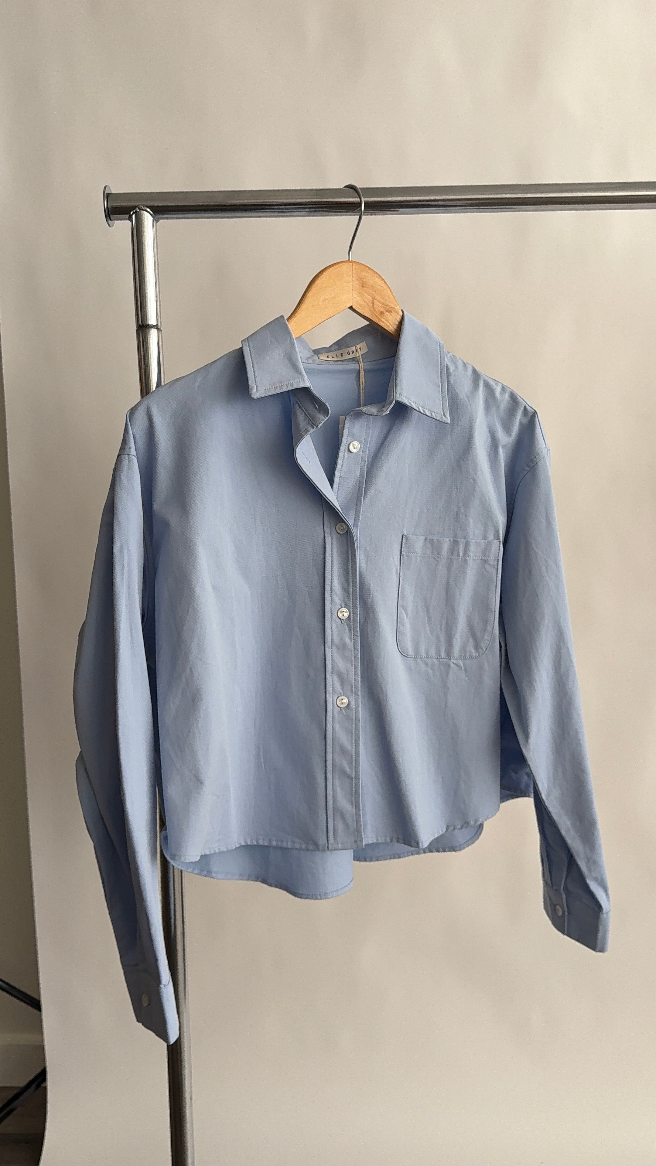 Elle Grey Isla Blue Cotton Oxford Long Sleeve Top