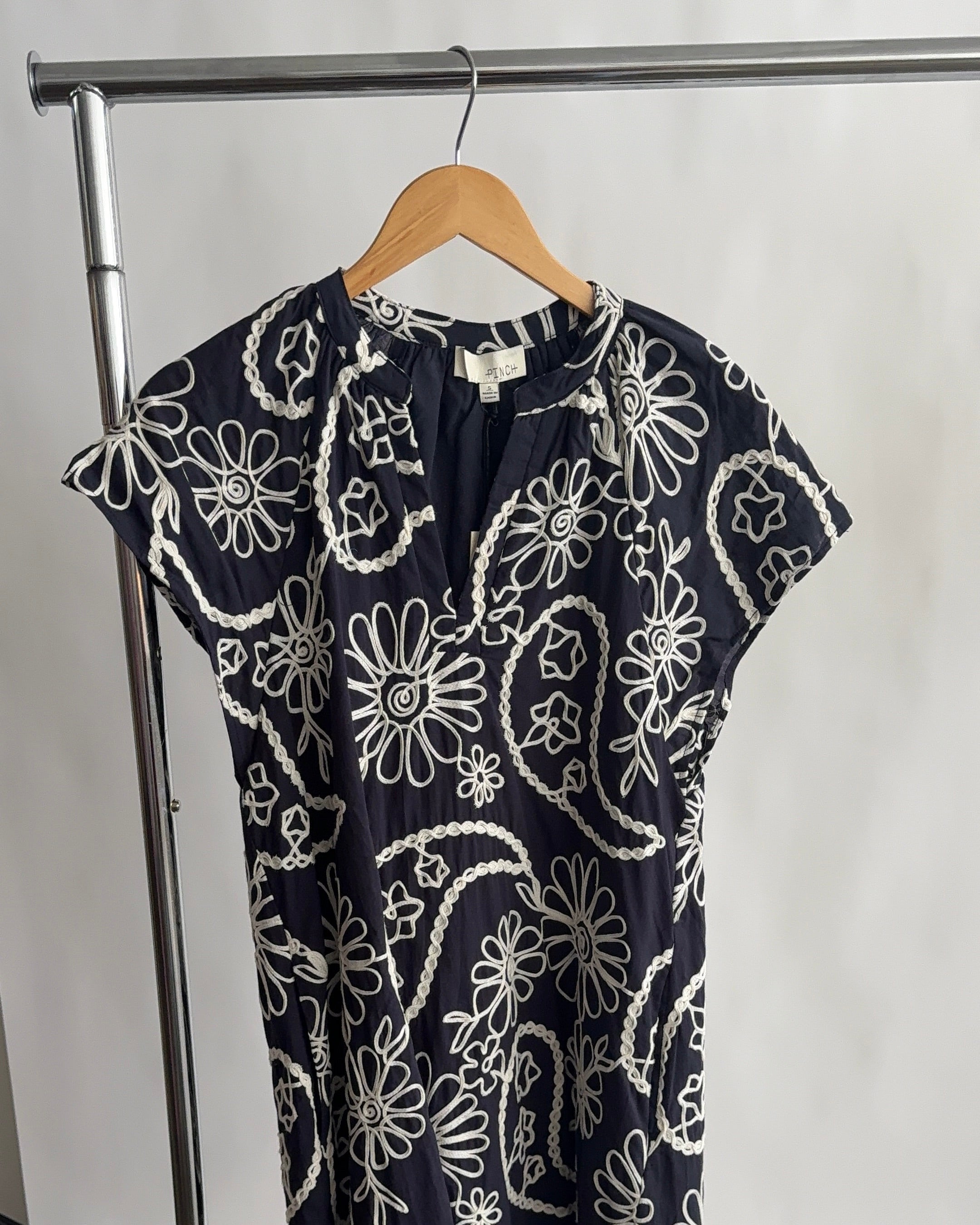 PINCH Karter Floral Paisley Embroidered Mini Dress (Navy)