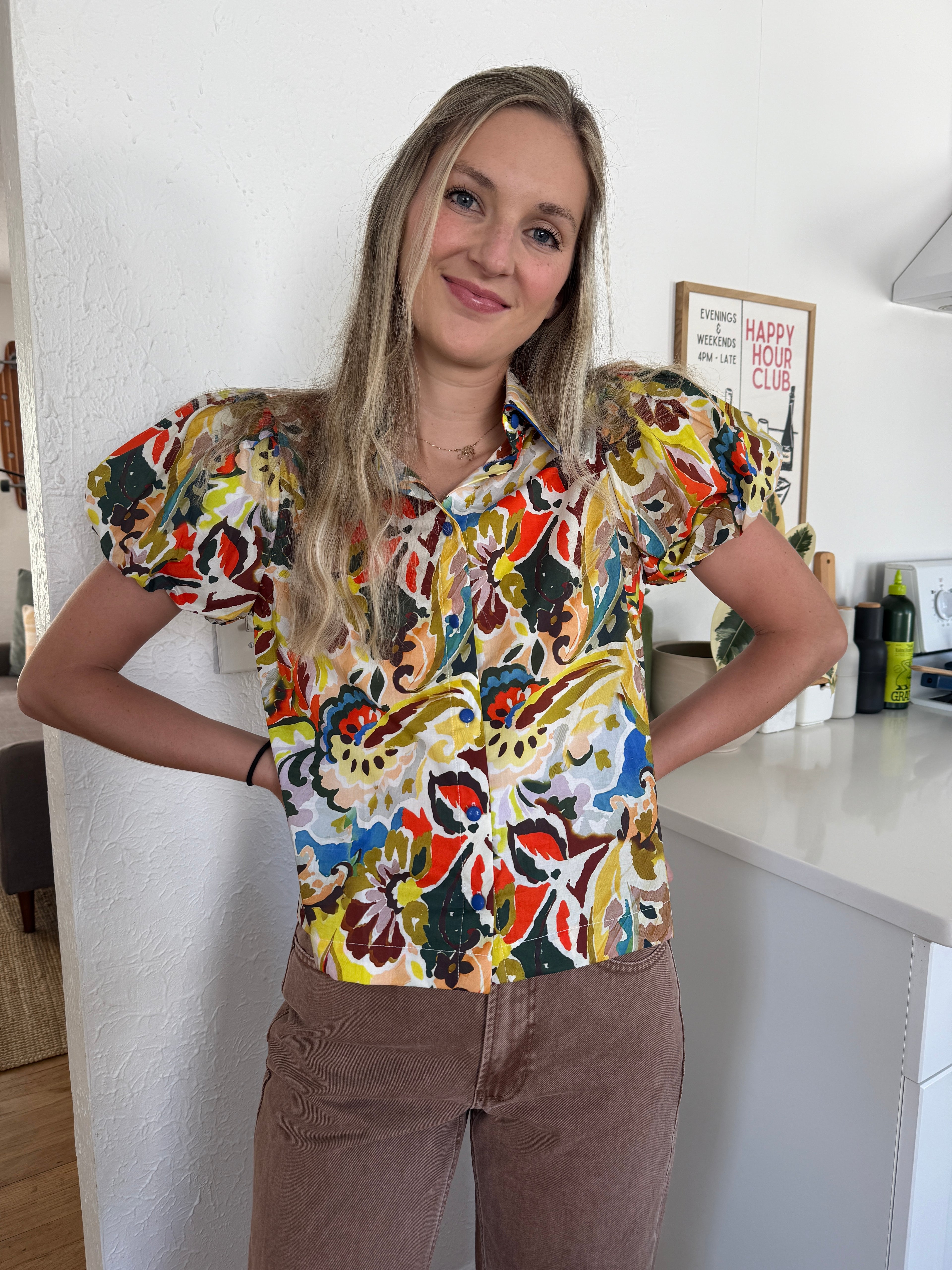 PINCH Nancy Collared Floral Print Button Top