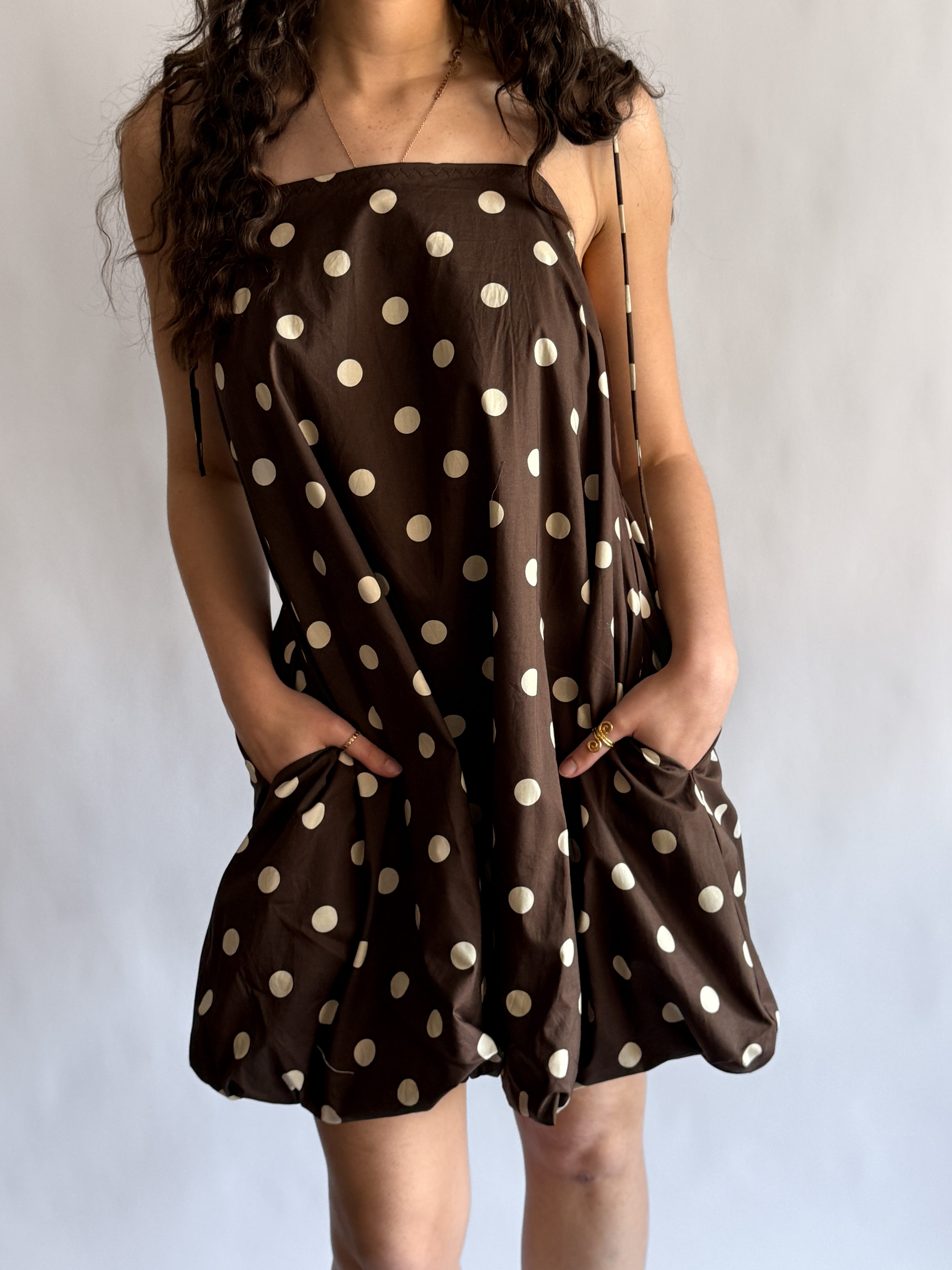 Things Between Layla Sleeveless Polka Dot Mini Dress (Brown)