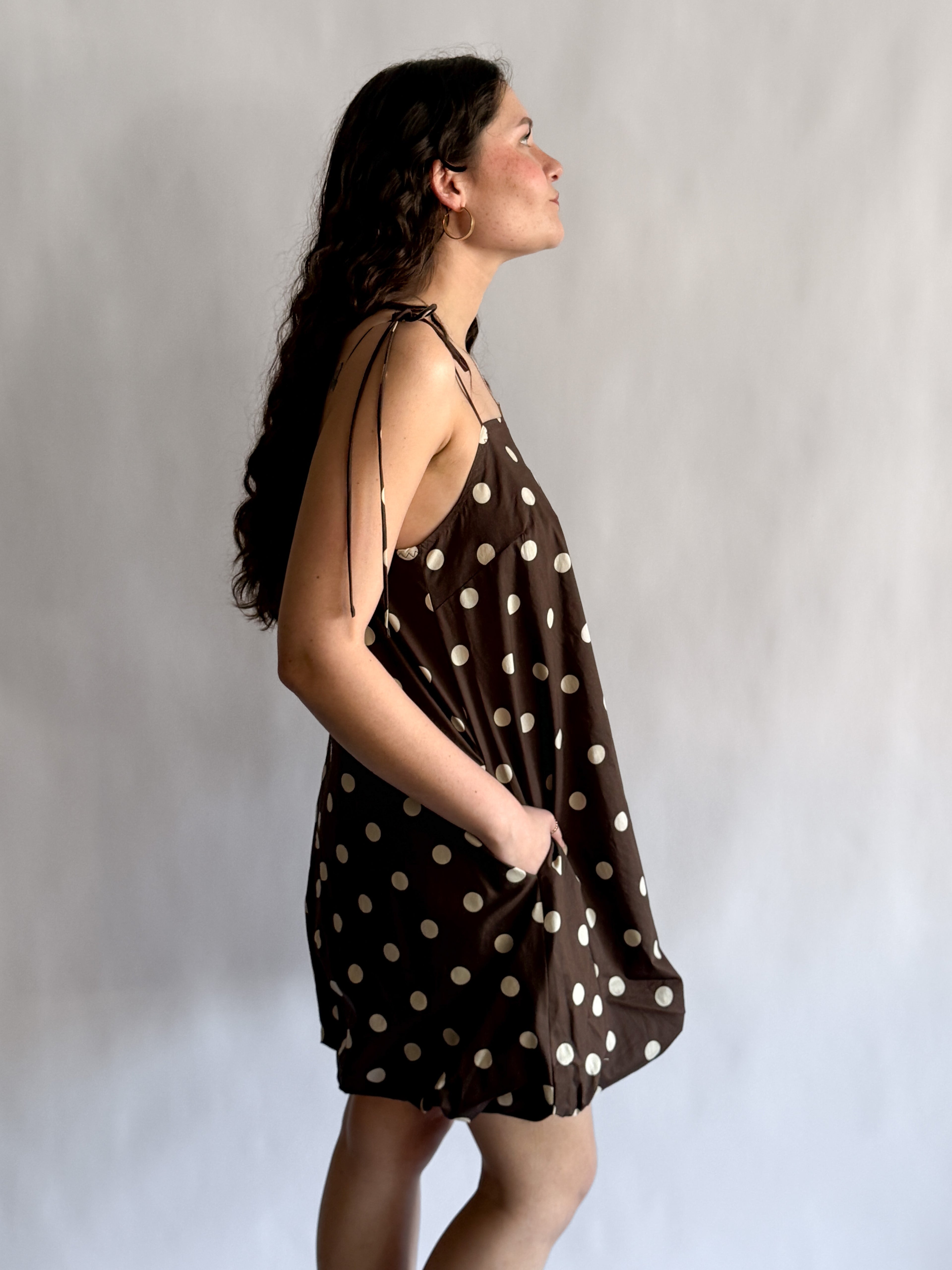 Things Between Layla Sleeveless Polka Dot Mini Dress (Brown)