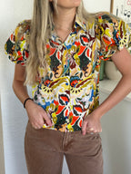 PINCH Nancy Collared Floral Print Button Top