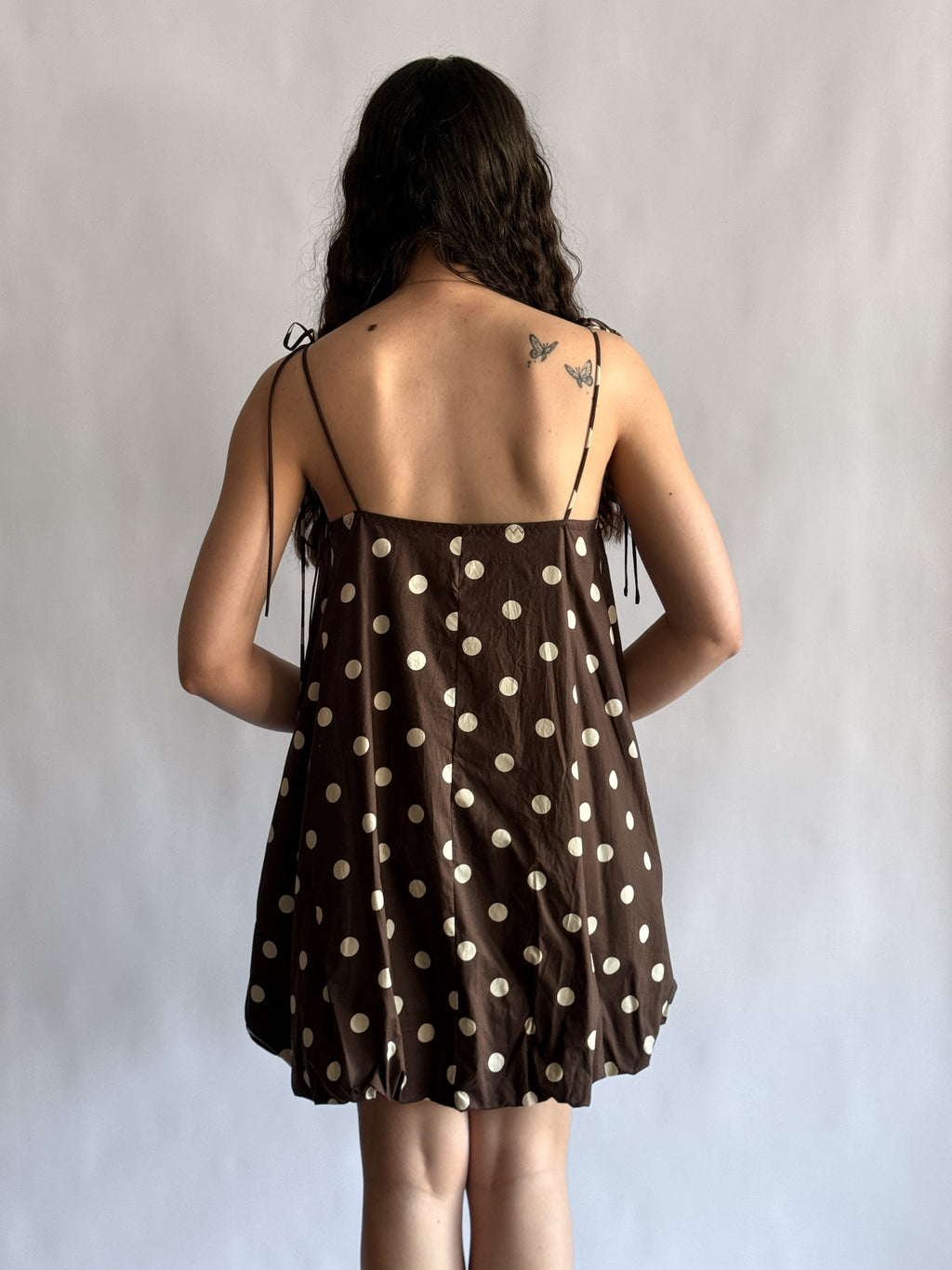 Things Between Layla Sleeveless Polka Dot Mini Dress (Brown)