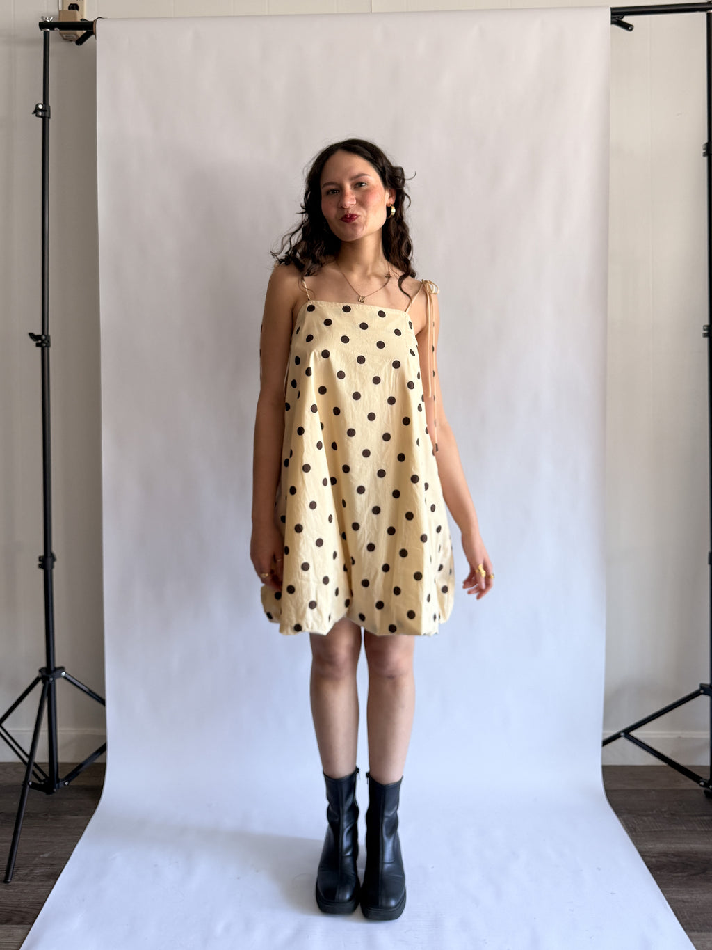 Things Between Layla Sleeveless Polka Dot Mini Dress (Cream)