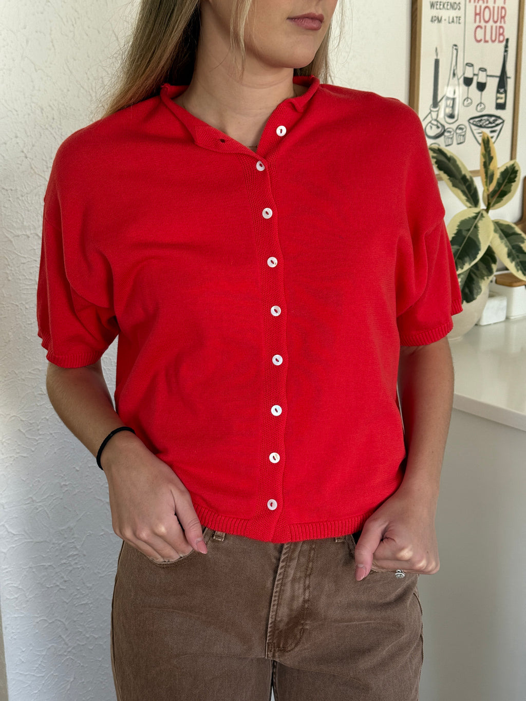 Things Between Toby Half-Sleeve Cardigan Top (Red)