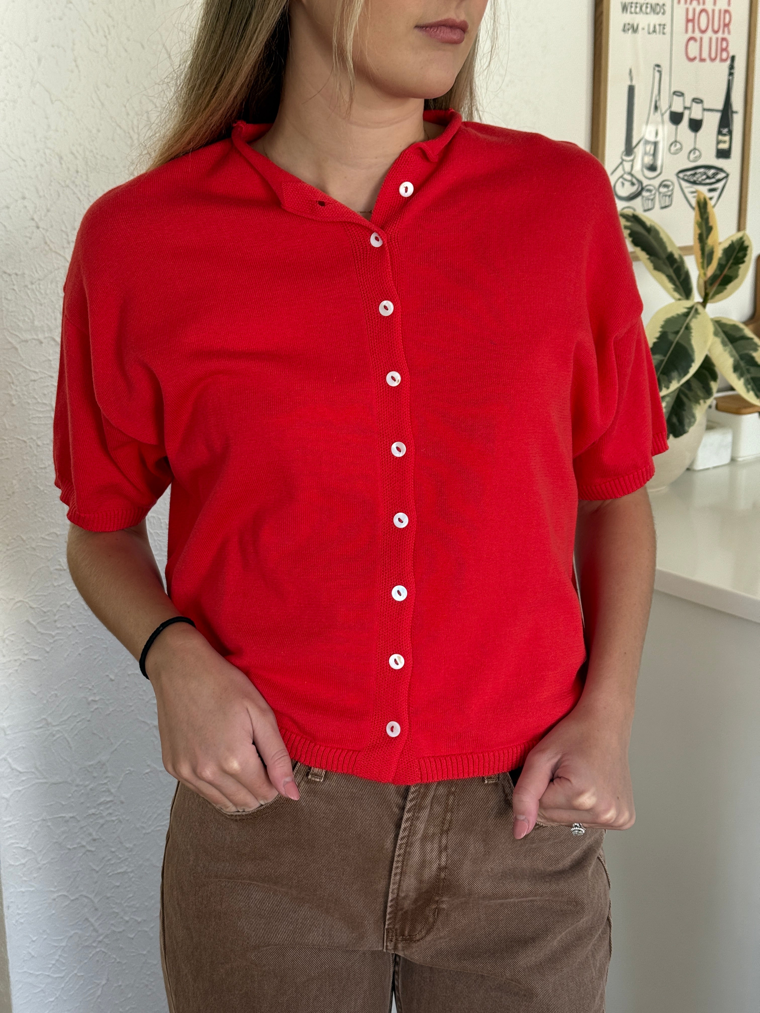 Things Between Toby Half-Sleeve Cardigan Top (Red)