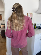 Aureum Nessa Red and White Striped Long Sleeve Button Top (XS)