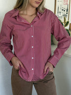 Aureum Nessa Red and White Striped Long Sleeve Button Top (XS)