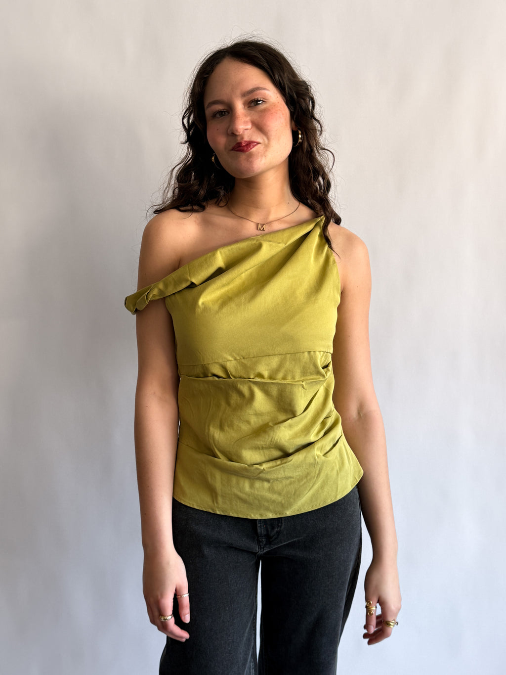 Luca Asymmetrical Beaded Sleeveless Top (Green)