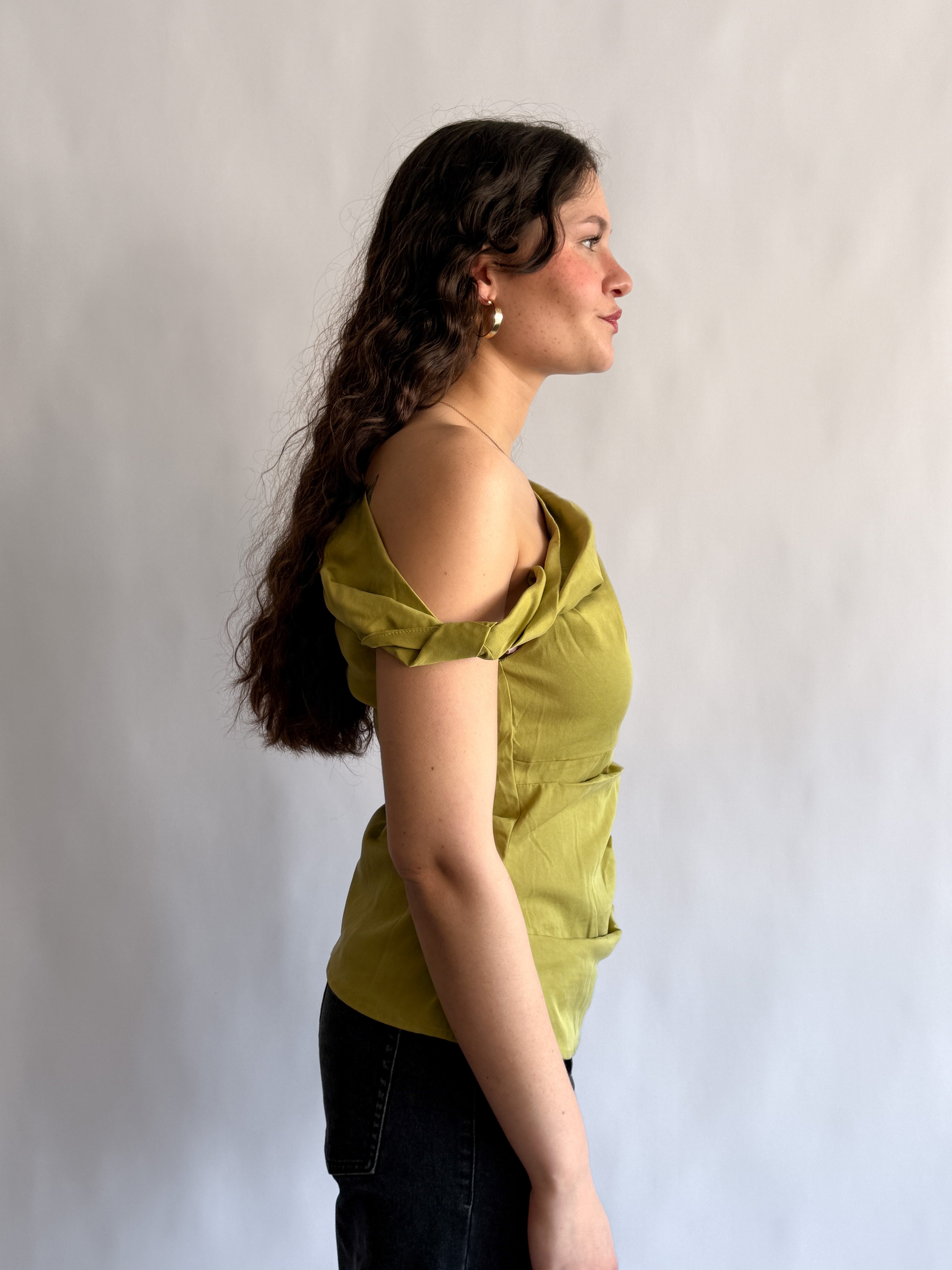 Luca Asymmetrical Beaded Sleeveless Top (Green)