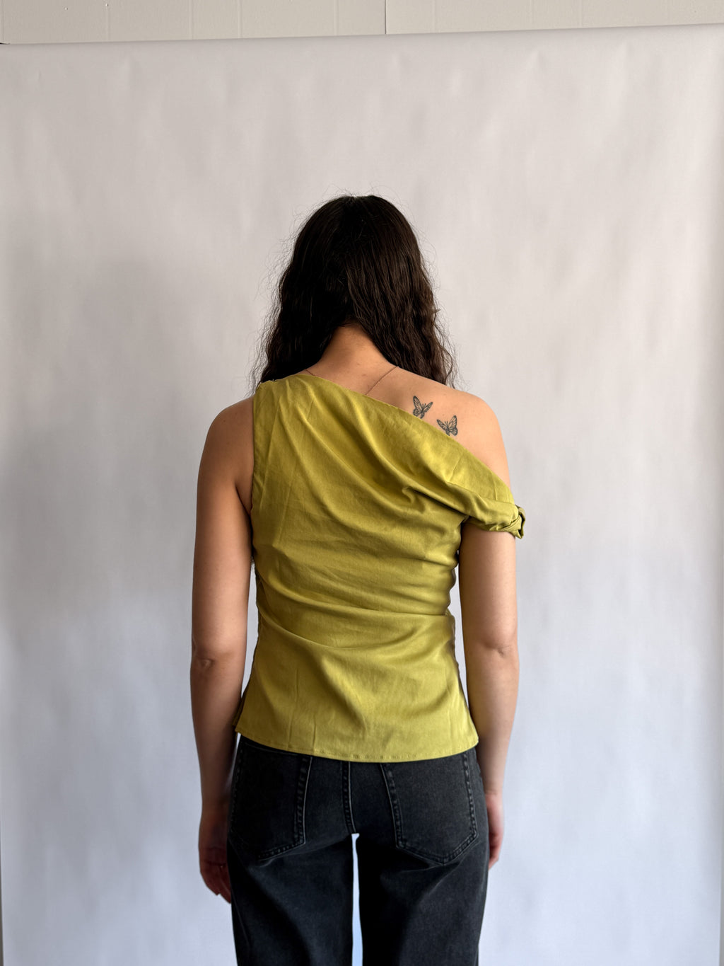 Luca Asymmetrical Beaded Sleeveless Top (Green)