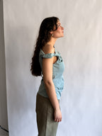 Luca Asymmetrical Beaded Sleeveless Top (Blue)