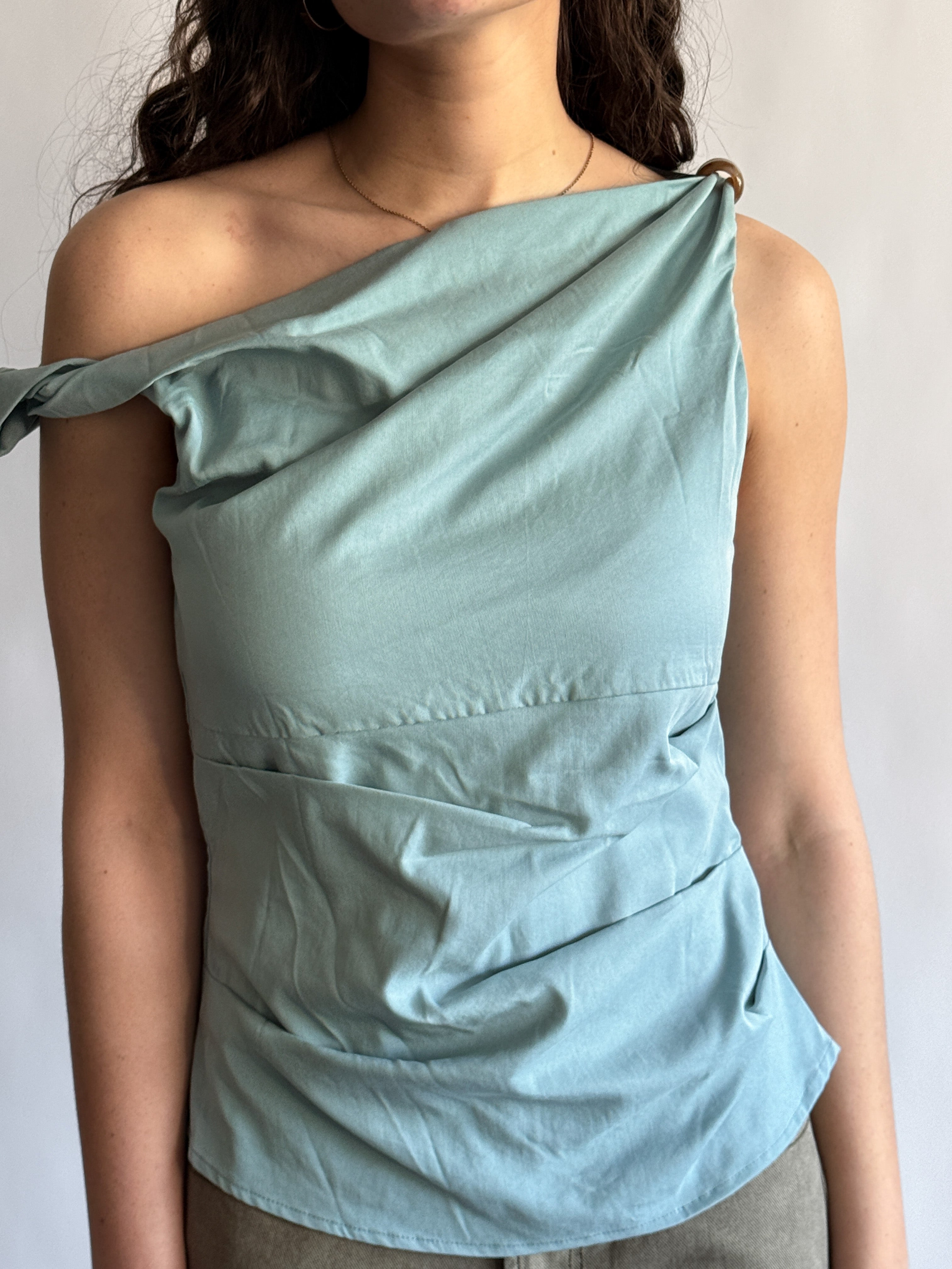 Luca Asymmetrical Beaded Sleeveless Top (Blue)