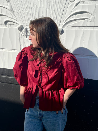 Sofie the Label Cara Cotton Poplin Tie Top (Burgundy)