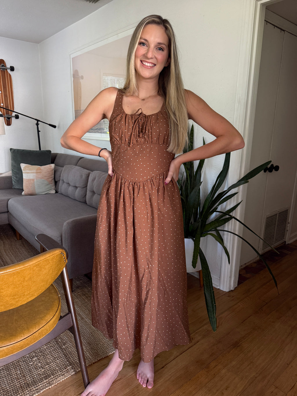 Melinda Brown Polka Dot Sleeveless Midi Dress