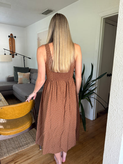 Melinda Brown Polka Dot Sleeveless Midi Dress