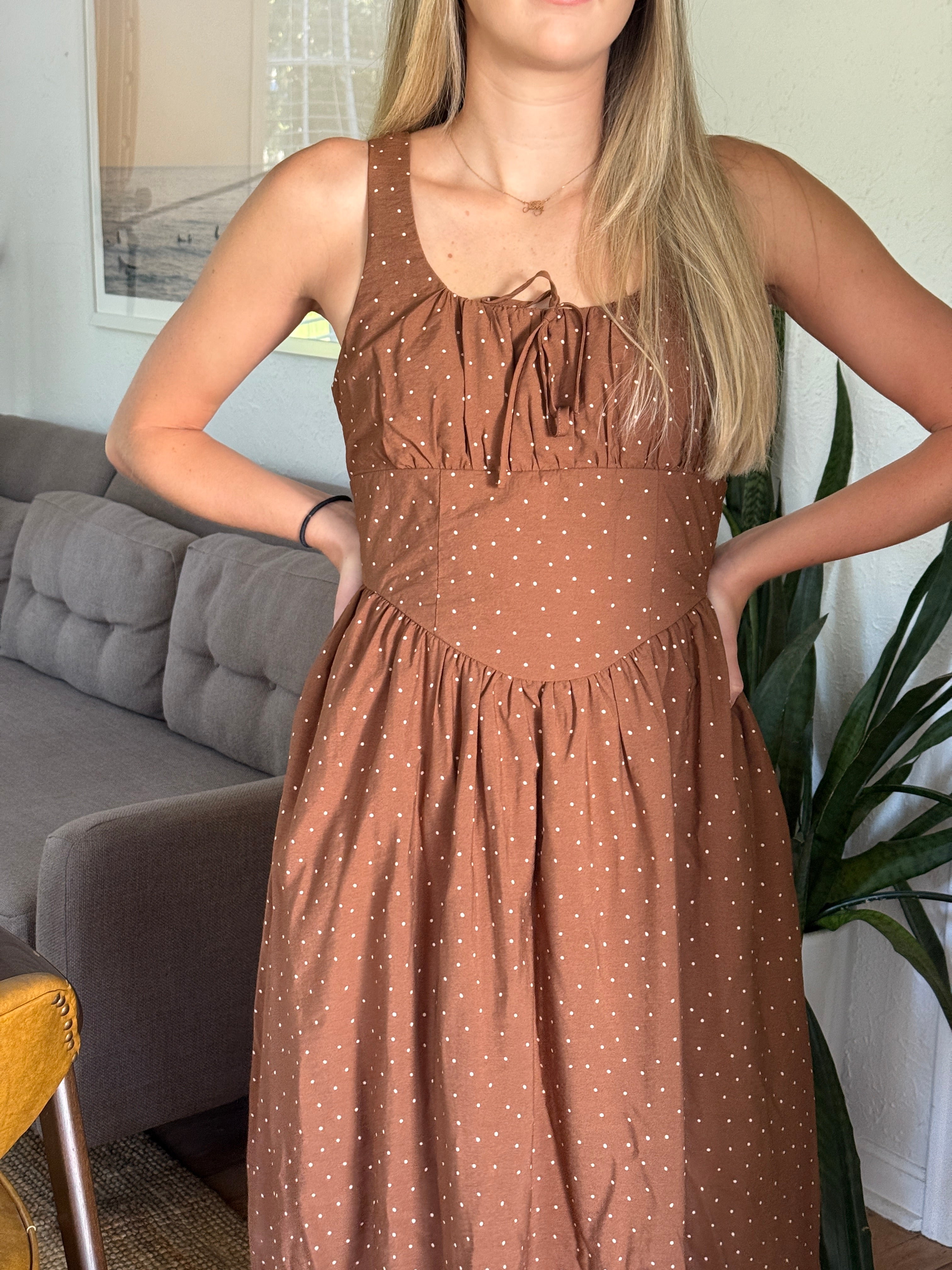 Melinda Brown Polka Dot Sleeveless Midi Dress