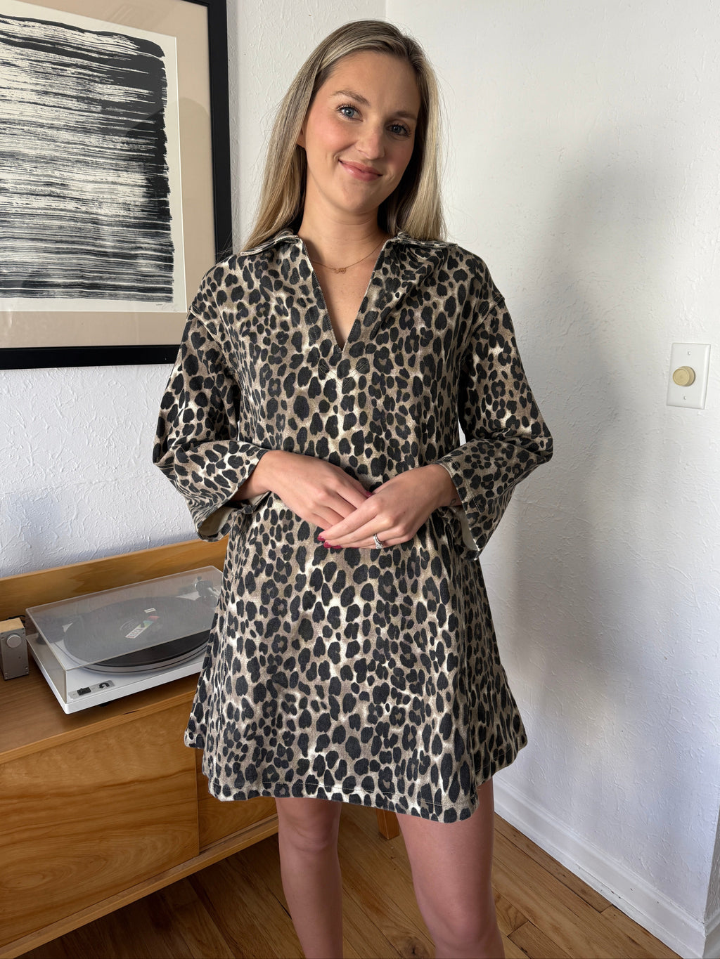 FRNCH Chardon Leopard Print Collared Shift Mini Dress