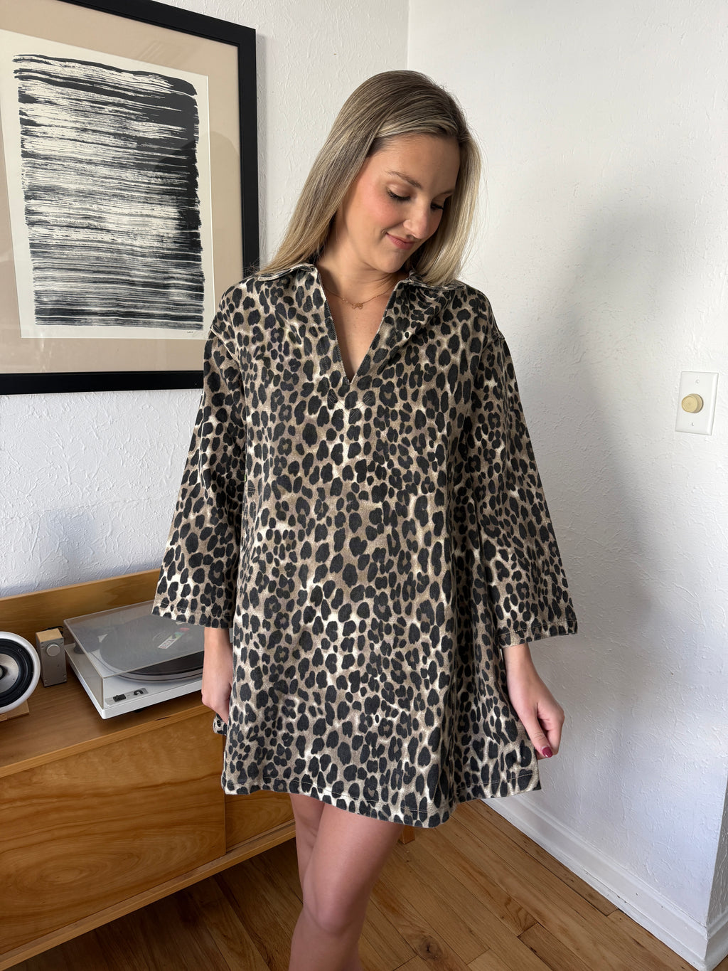 FRNCH Chardon Leopard Print Collared Shift Mini Dress