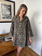 FRNCH Chardon Leopard Print Collared Shift Mini Dress