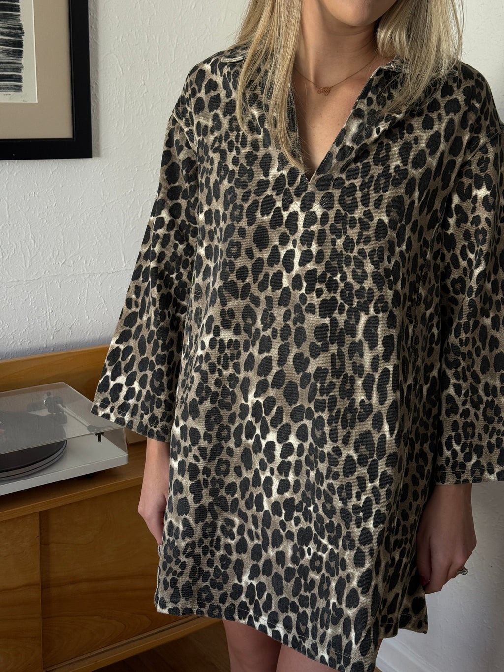 FRNCH Chardon Leopard Print Collared Shift Mini Dress