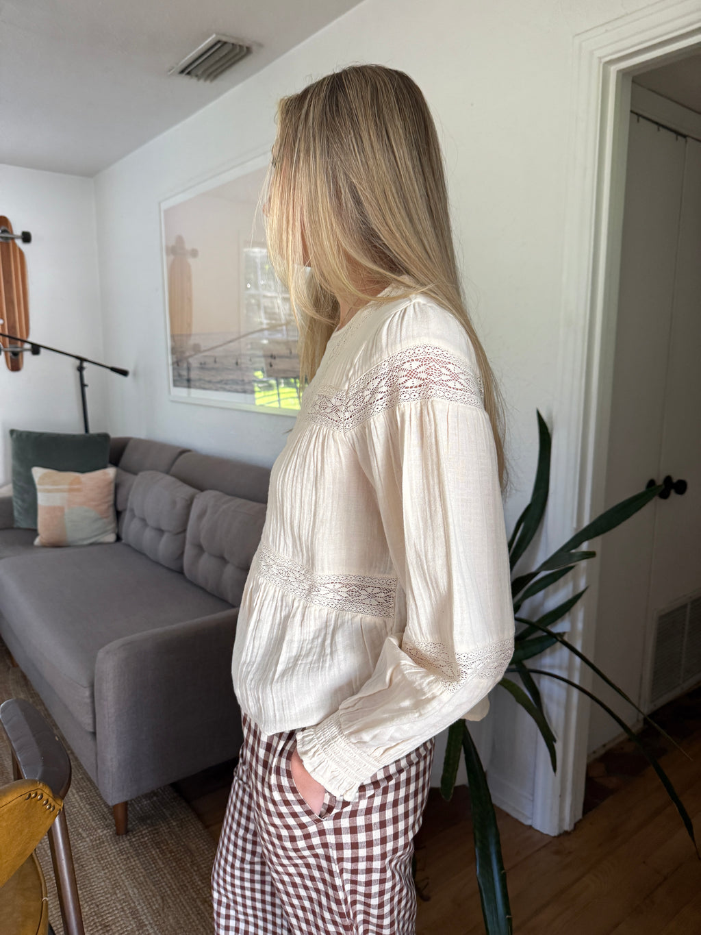 FRNCH Ambre Cream Eyelet Long Sleeve Top