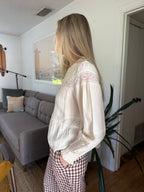 FRNCH Ambre Cream Eyelet Long Sleeve Top