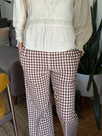 Things Between Julian Brown Gingham Ruffle Cotton Pants