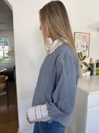 Ophelia Striped Crochet Lace Detail Buttoned Top